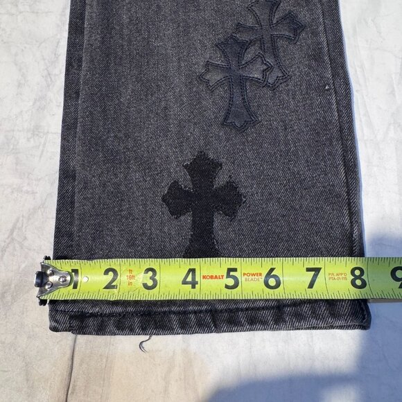 Chrome Hearts Black & Grey Silver Cross Patch Jeans Size 34 - Picture 11 of 15